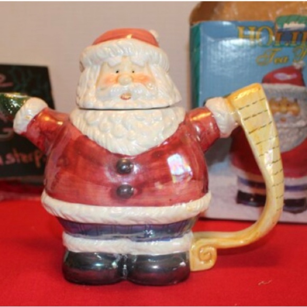 Bexcited about Christmas one rare Santa tea pot Santa and his nice list vintage